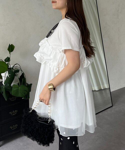 prose verse（プロズヴェール）の「ななめフリルチュールドッキングペプラムTシャツ（Tシャツ/カットソー・レディース・オフホワイト/ブラック・LARGE/MEDIUM）」の6枚目の写真