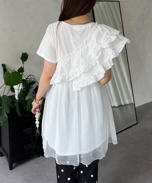 prose verse（プロズヴェール）の「ななめフリルチュールドッキングペプラムTシャツ（Tシャツ/カットソー・レディース・オフホワイト/ブラック・LARGE/MEDIUM）」の7枚目の写真