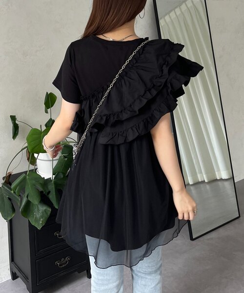 prose verse（プロズヴェール）の「ななめフリルチュールドッキングペプラムTシャツ（Tシャツ/カットソー・レディース・オフホワイト/ブラック・LARGE/MEDIUM）」の21枚目の写真