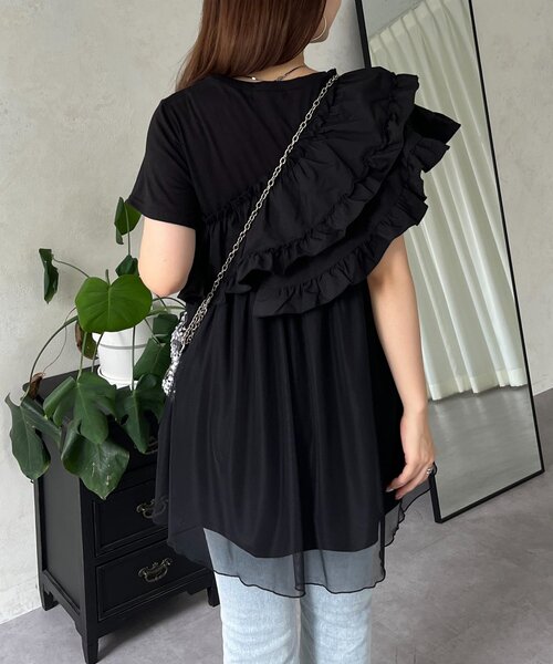 prose verse（プロズヴェール）の「ななめフリルチュールドッキングペプラムTシャツ（Tシャツ/カットソー・レディース・オフホワイト/ブラック・LARGE/MEDIUM）」の22枚目の写真