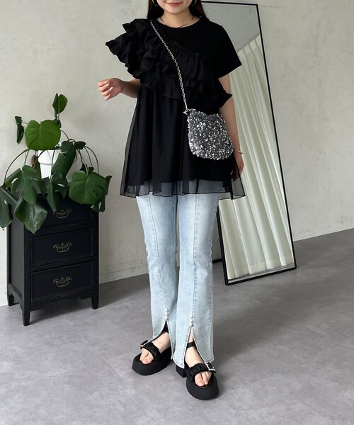 prose verse（プロズヴェール）の「ななめフリルチュールドッキングペプラムTシャツ（Tシャツ/カットソー・レディース・オフホワイト/ブラック・LARGE/MEDIUM）」の18枚目の写真