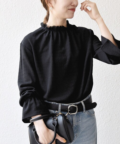 セール】SHIPS any:〈洗濯機可能〉シアー ジャージー スタンド フリル