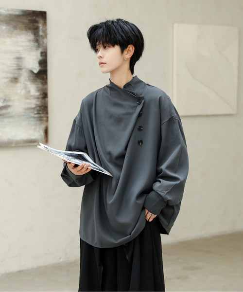 neos(ネオス)の「【neos】ルーズシルエット ドレープ ハイネック ロングスリーブ プルオーバー シャツ(シャツ/ブラウス・メンズ・ブラック/グレー・MEDIUM/LARGE/X-LARGE)」の9枚目の写真