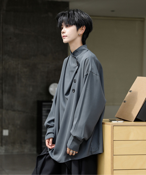 neos(ネオス)の「【neos】ルーズシルエット ドレープ ハイネック ロングスリーブ プルオーバー シャツ(シャツ/ブラウス・メンズ・ブラック/グレー・MEDIUM/LARGE/X-LARGE)」の11枚目の写真