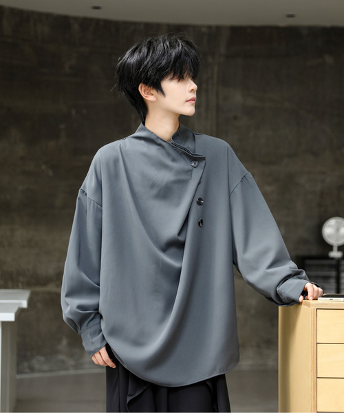 neos(ネオス)の「【neos】ルーズシルエット ドレープ ハイネック ロングスリーブ プルオーバー シャツ(シャツ/ブラウス・メンズ・ブラック/グレー・MEDIUM/LARGE/X-LARGE)」の13枚目の写真