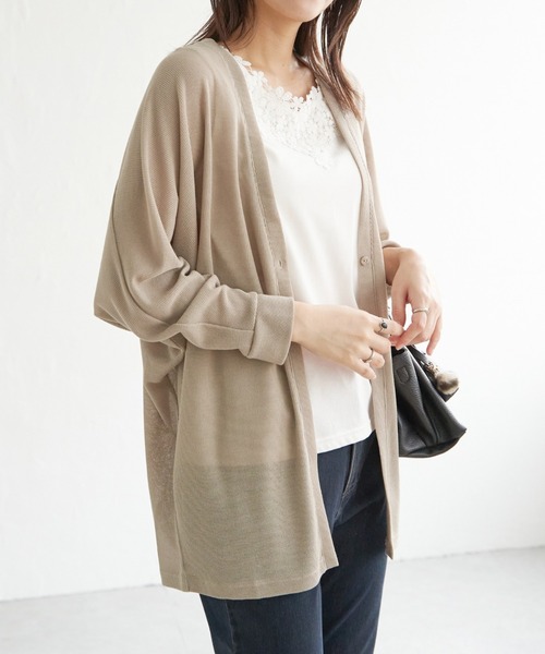 ikka（イッカ）の「シアーフライスドルマンカーディガン（カーディガン/ボレロ・レディース・ベージュ/ネイビー/ダークベージュ・M/L/S）」の2枚目の写真