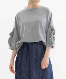 コットンフリル6分袖Tシャツ