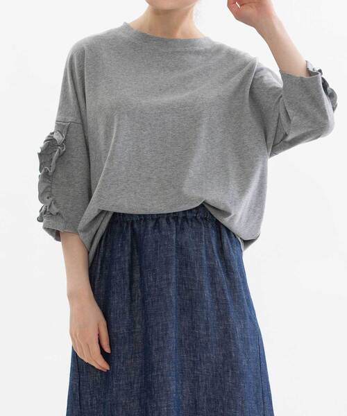 nop de nod(ノップドゥノッド)の「コットンフリル6分袖Tシャツ(Tシャツ/カットソー・レディース・オフホワイト/ブラック/グレー/ダークブルー・M)」の8枚目の写真