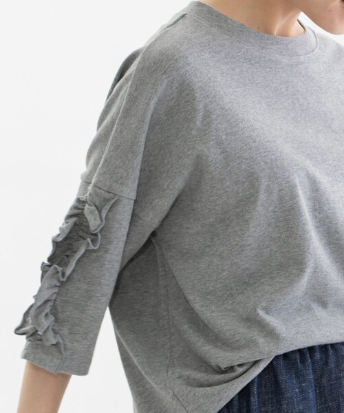 nop de nod(ノップドゥノッド)の「コットンフリル6分袖Tシャツ(Tシャツ/カットソー・レディース・オフホワイト/ブラック/グレー/ダークブルー・M)」の11枚目の写真