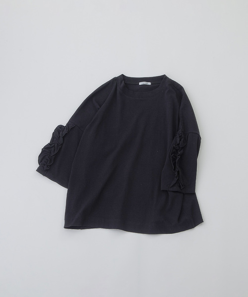 nop de nod(ノップドゥノッド)の「コットンフリル6分袖Tシャツ(Tシャツ/カットソー・レディース・オフホワイト/ブラック/グレー/ダークブルー・M)」の18枚目の写真