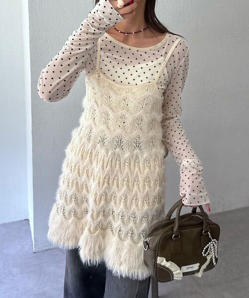 CIAOPANIC（チャオパニック）の「ループヤーンニットチュニックキャミワンピ（チュニック・レディース・ブラウン/ブラック/カーキ/アイボリー・ONE SIZE）」の2枚目の写真