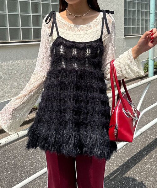 CIAOPANIC（チャオパニック）の「ループヤーンニットチュニックキャミワンピ（チュニック・レディース・ブラウン/ブラック/カーキ/アイボリー・ONE SIZE）」の3枚目の写真