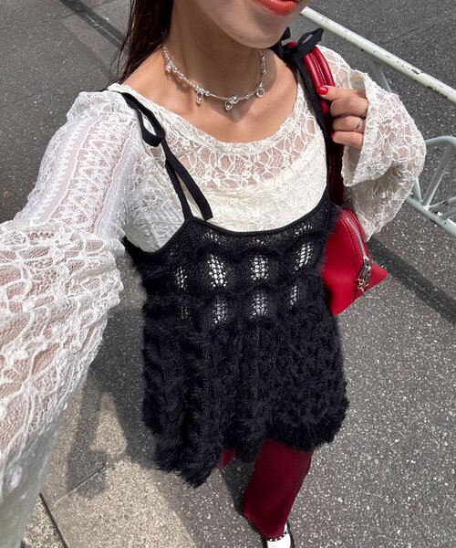 CIAOPANIC（チャオパニック）の「ループヤーンニットチュニックキャミワンピ（チュニック・レディース・ブラウン/ブラック/カーキ/アイボリー・ONE SIZE）」の6枚目の写真