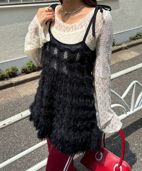 CIAOPANIC（チャオパニック）の「ループヤーンニットチュニックキャミワンピ（チュニック・レディース・ブラウン/ブラック/カーキ/アイボリー・ONE SIZE）」の7枚目の写真