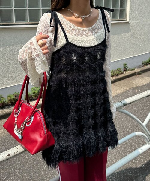 CIAOPANIC（チャオパニック）の「ループヤーンニットチュニックキャミワンピ（チュニック・レディース・ブラウン/ブラック/カーキ/アイボリー・ONE SIZE）」の8枚目の写真