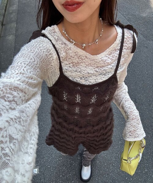 CIAOPANIC（チャオパニック）の「ループヤーンニットチュニックキャミワンピ（チュニック・レディース・ブラウン/ブラック/カーキ/アイボリー・ONE SIZE）」の13枚目の写真