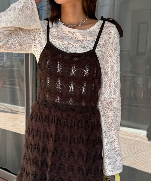 CIAOPANIC（チャオパニック）の「ループヤーンニットチュニックキャミワンピ（チュニック・レディース・ブラウン/ブラック/カーキ/アイボリー・ONE SIZE）」の14枚目の写真