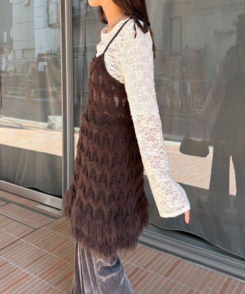 CIAOPANIC（チャオパニック）の「ループヤーンニットチュニックキャミワンピ（チュニック・レディース・ブラウン/ブラック/カーキ/アイボリー・ONE SIZE）」の15枚目の写真