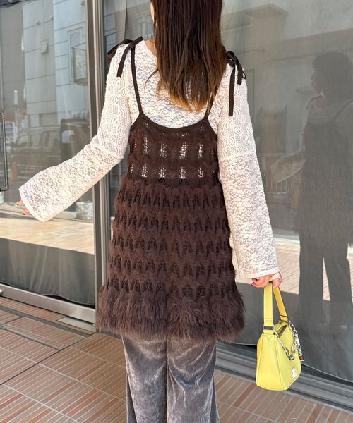 CIAOPANIC（チャオパニック）の「ループヤーンニットチュニックキャミワンピ（チュニック・レディース・ブラウン/ブラック/カーキ/アイボリー・ONE SIZE）」の16枚目の写真