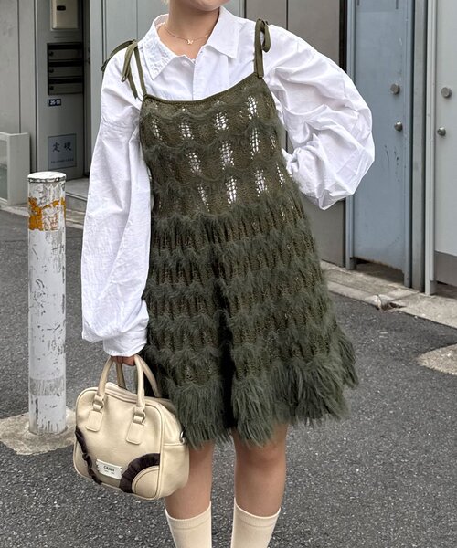 CIAOPANIC（チャオパニック）の「ループヤーンニットチュニックキャミワンピ（チュニック・レディース・ブラウン/ブラック/カーキ/アイボリー・ONE SIZE）」の20枚目の写真