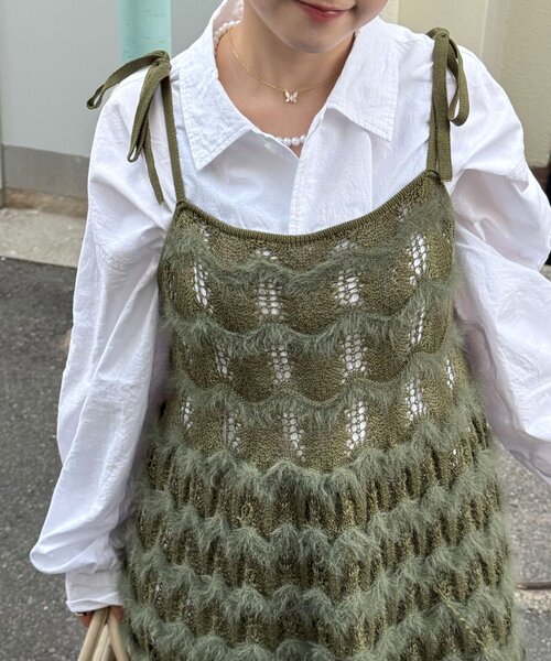 CIAOPANIC（チャオパニック）の「ループヤーンニットチュニックキャミワンピ（チュニック・レディース・ブラウン/ブラック/カーキ/アイボリー・ONE SIZE）」の22枚目の写真