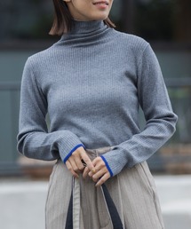 〈吸湿発熱〉ライン配色 ウォッシャブル タートルリブニットプルオーバー【THE CRAFT CREW PRODUCTS】グレー