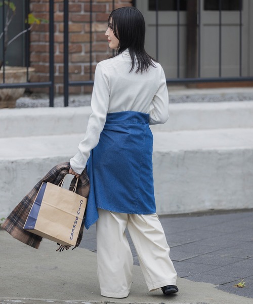 セール】〈吸湿発熱〉ライン配色 ウォッシャブル タートルリブニット