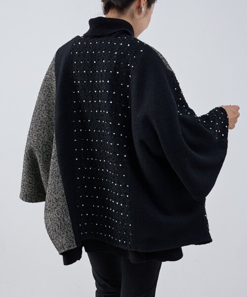 BEARDSLEY 黒 ウール ポンチョコート BEARDSLEY ポンチョ 中綿BIGポンチョコート レディース