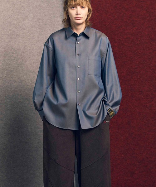 MAISON SPECIAL（メゾンスペシャル）の「《UNISEX》4 Colors Chambray Washable Wool Prime-Over Regular Collar Shirt/4色シャンブレーウールプライムオーバーレギュラーカラーシャツ【MAISON SPECIAL/メゾンスペシャル】（シャツ/ブラウス・メンズ・グレー/ホワイト/ダークブルー/チャコールグレー/ブラック・2/1/0）」の16枚目の写真