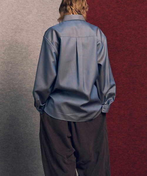 MAISON SPECIAL（メゾンスペシャル）の「《UNISEX》4 Colors Chambray Washable Wool Prime-Over Regular Collar Shirt/4色シャンブレーウールプライムオーバーレギュラーカラーシャツ【MAISON SPECIAL/メゾンスペシャル】（シャツ/ブラウス・メンズ・グレー/ホワイト/ダークブルー/チャコールグレー/ブラック・2/1/0）」の18枚目の写真