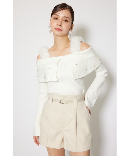 rienda（リエンダ）の「ショルダーフェイクファービジューニットトップス 秋服 冬服（ニット/セーター・レディース・ホワイト/ピンク/ブラック・FREE）」の22枚目の写真