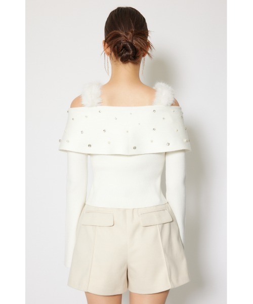 rienda（リエンダ）の「ショルダーフェイクファービジューニットトップス 秋服 冬服（ニット/セーター・レディース・ホワイト/ピンク/ブラック・FREE）」の4枚目の写真