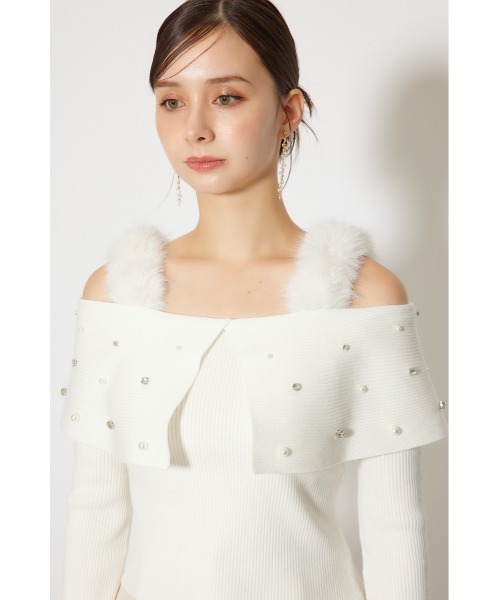 rienda（リエンダ）の「ショルダーフェイクファービジューニットトップス 秋服 冬服（ニット/セーター・レディース・ホワイト/ピンク/ブラック・FREE）」の5枚目の写真