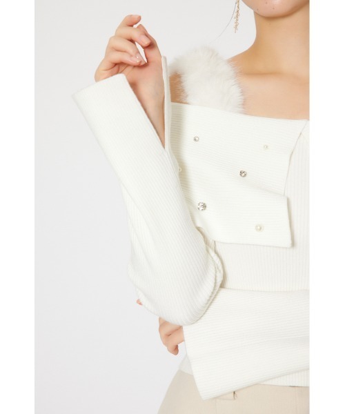 rienda（リエンダ）の「ショルダーフェイクファービジューニットトップス 秋服 冬服（ニット/セーター・レディース・ホワイト/ピンク/ブラック・FREE）」の8枚目の写真