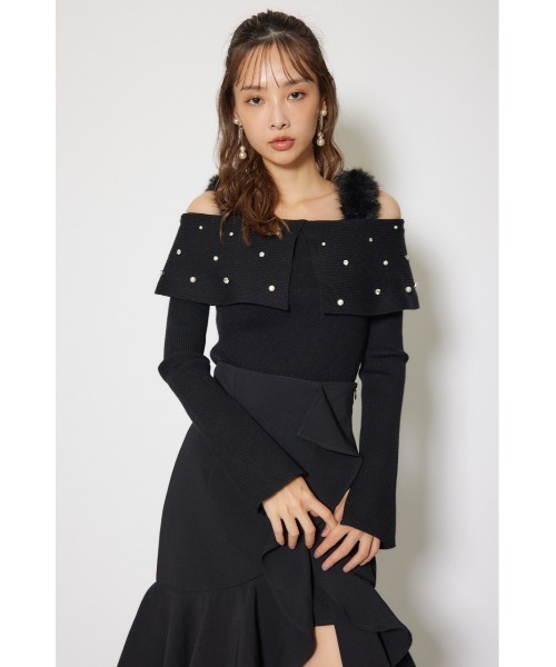 rienda（リエンダ）の「ショルダーフェイクファービジューニットトップス 秋服 冬服（ニット/セーター・レディース・ホワイト/ピンク/ブラック・FREE）」の11枚目の写真