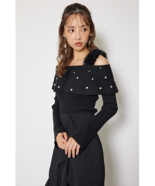 rienda（リエンダ）の「ショルダーフェイクファービジューニットトップス 秋服 冬服（ニット/セーター・レディース・ホワイト/ピンク/ブラック・FREE）」の12枚目の写真