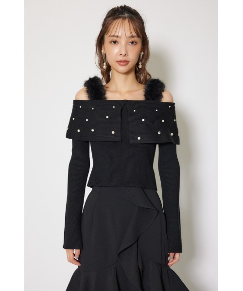 rienda（リエンダ）の「ショルダーフェイクファービジューニットトップス 秋服 冬服（ニット/セーター・レディース・ホワイト/ピンク/ブラック・FREE）」の15枚目の写真