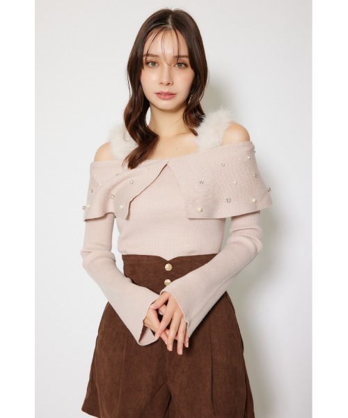 rienda（リエンダ）の「ショルダーフェイクファービジューニットトップス 秋服 冬服（ニット/セーター・レディース・ホワイト/ピンク/ブラック・FREE）」の16枚目の写真