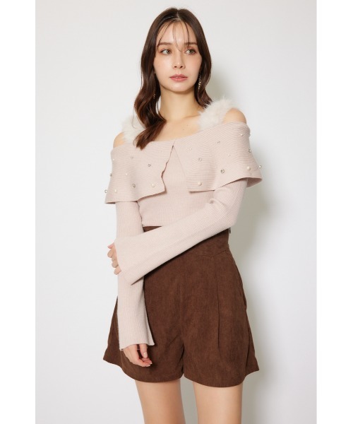 rienda（リエンダ）の「ショルダーフェイクファービジューニットトップス 秋服 冬服（ニット/セーター・レディース・ホワイト/ピンク/ブラック・FREE）」の17枚目の写真