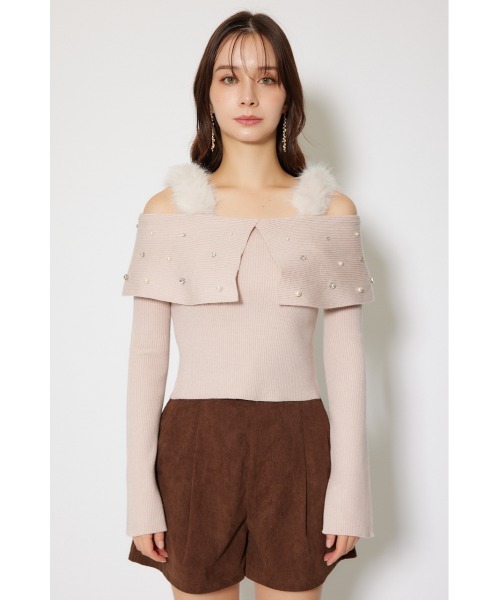 rienda（リエンダ）の「ショルダーフェイクファービジューニットトップス 秋服 冬服（ニット/セーター・レディース・ホワイト/ピンク/ブラック・FREE）」の21枚目の写真