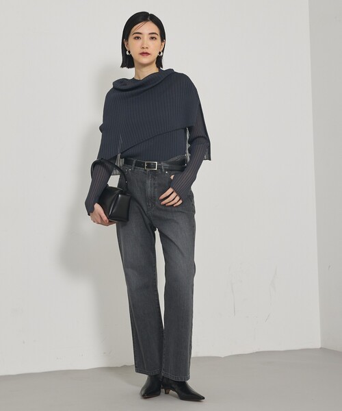 qualite（カリテ）の「【スヌード取り外し可能】ワイドリブシアースヌードニット/2WAY/秋服/冬服（ニット/セーター・レディース・ダークオレンジ/ブルー/チャコールグレー・フリー）」の4枚目の写真