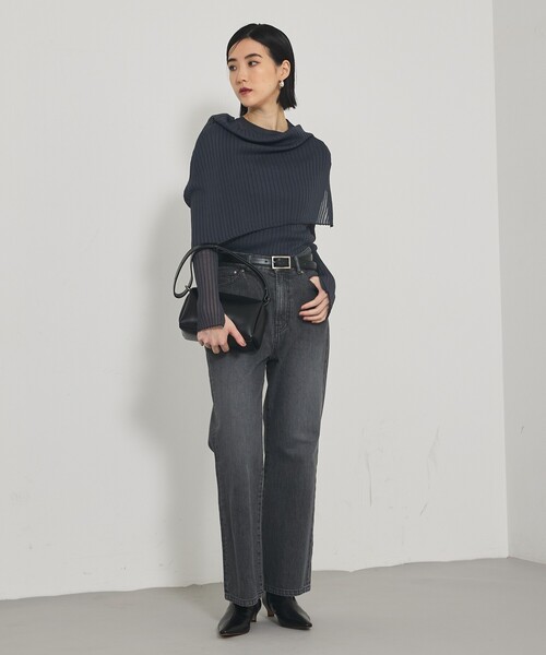 qualite（カリテ）の「【スヌード取り外し可能】ワイドリブシアースヌードニット/2WAY/秋服/冬服（ニット/セーター・レディース・ダークオレンジ/ブルー/チャコールグレー・フリー）」の5枚目の写真