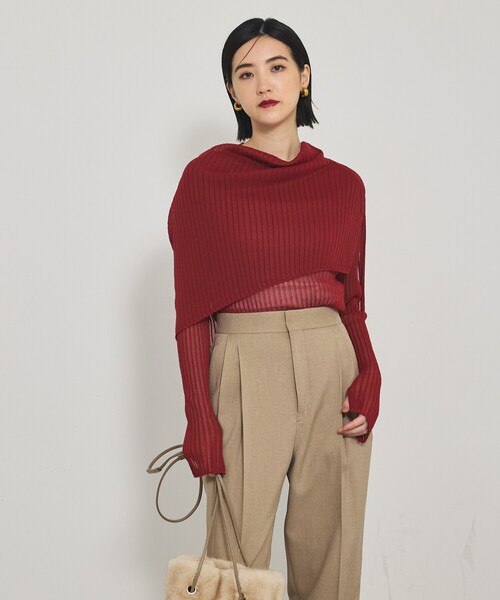 qualite（カリテ）の「【スヌード取り外し可能】ワイドリブシアースヌードニット/2WAY/秋服/冬服（ニット/セーター・レディース・ダークオレンジ/ブルー/チャコールグレー・フリー）」の8枚目の写真