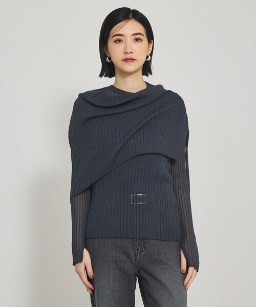 qualite（カリテ）の「【スヌード取り外し可能】ワイドリブシアースヌードニット/2WAY/秋服/冬服（ニット/セーター・レディース・ダークオレンジ/ブルー/チャコールグレー・フリー）」の12枚目の写真