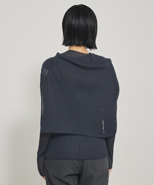 qualite（カリテ）の「【スヌード取り外し可能】ワイドリブシアースヌードニット/2WAY/秋服/冬服（ニット/セーター・レディース・ダークオレンジ/ブルー/チャコールグレー・フリー）」の14枚目の写真