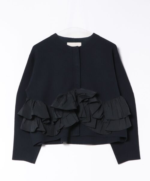 Marilyn Moon（マリリンムーン）の「spiral taffeta raffle knit jacket（その他アウター・レディース・ブラック/ネイビー・FREE）」の2枚目の写真