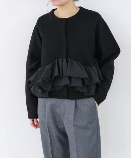 Marilyn Moon（マリリンムーン）の「spiral taffeta raffle knit jacket（その他アウター・レディース・ブラック/ネイビー・FREE）」の13枚目の写真