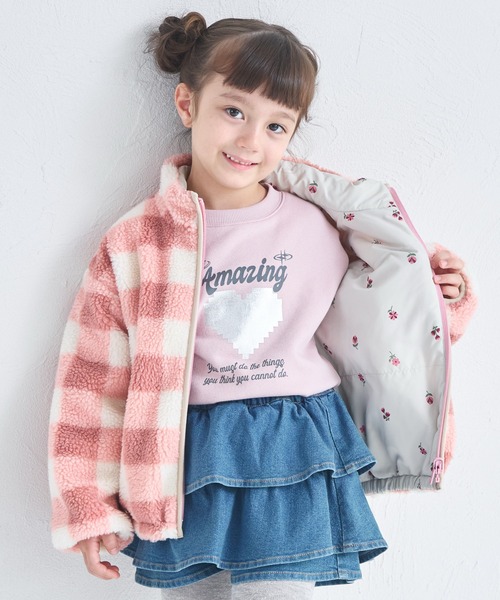 pairmanon（ペアマノン）の「【エアサーマル】ガールズ  総柄 リバーシブル ボアブルゾン（ブルゾン・キッズ・ピンク系その他/イエロー系その他/ベージュ/ピンク・XS/S/M/L）」の4枚目の写真