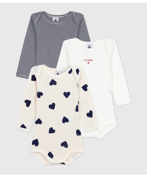 PETIT BATEAU(プチバトー)の「長袖ボディ3枚組(ロンパース・キッズ・その他1・6MONTH/12MONTH/18MONTH/24MONTH)」の1枚目の写真