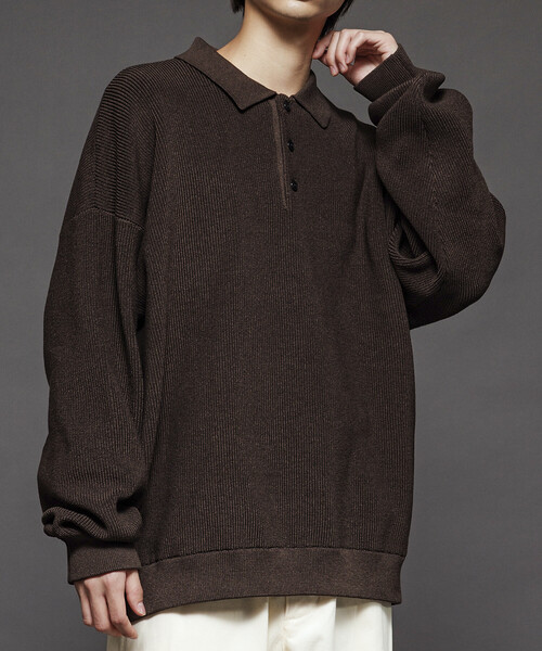 FREAK'S STORE(フリークスストア)の「限定展開 リラックスフィット 片畦編み ポロカラー ニット(ニット/セーター・メンズ・ネイビー/チャコールグレー/ブラウン/ブラック・LARGE/MEDIUM/SMALL)」の13枚目の写真